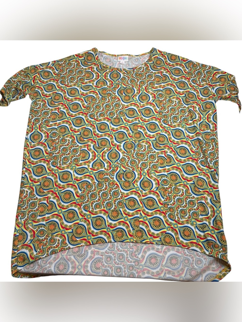 LuLaRoe Irma Tunic Bundle of 3 Blue Black Yellow Geometric Print Medium NWT NWOT - Picture 6 of 7